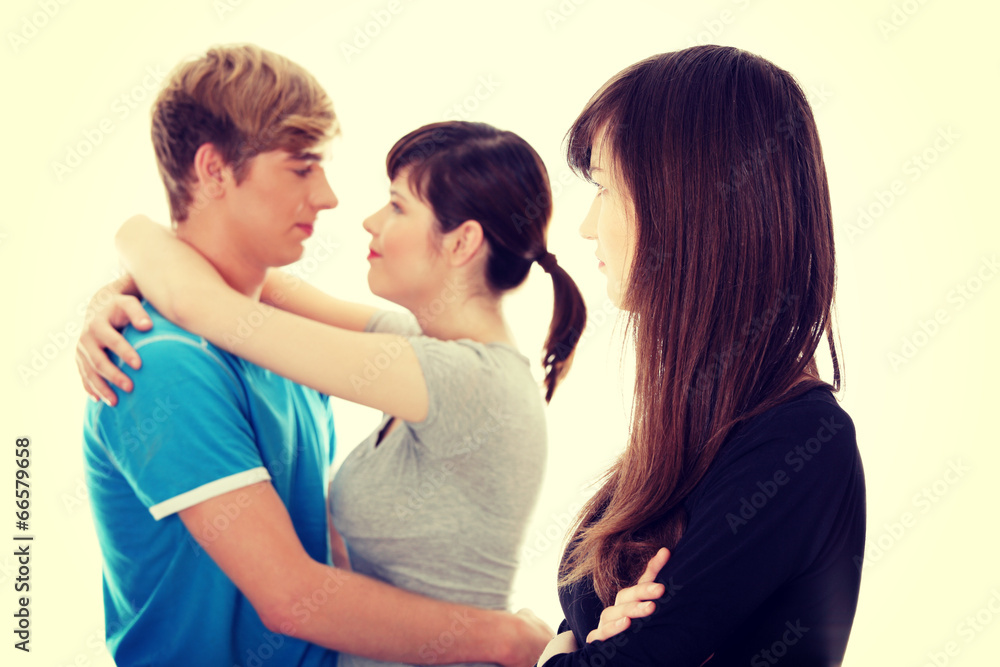 Sad brunette girl jealousy about her friend Sad brunette girl jealousy about her friend