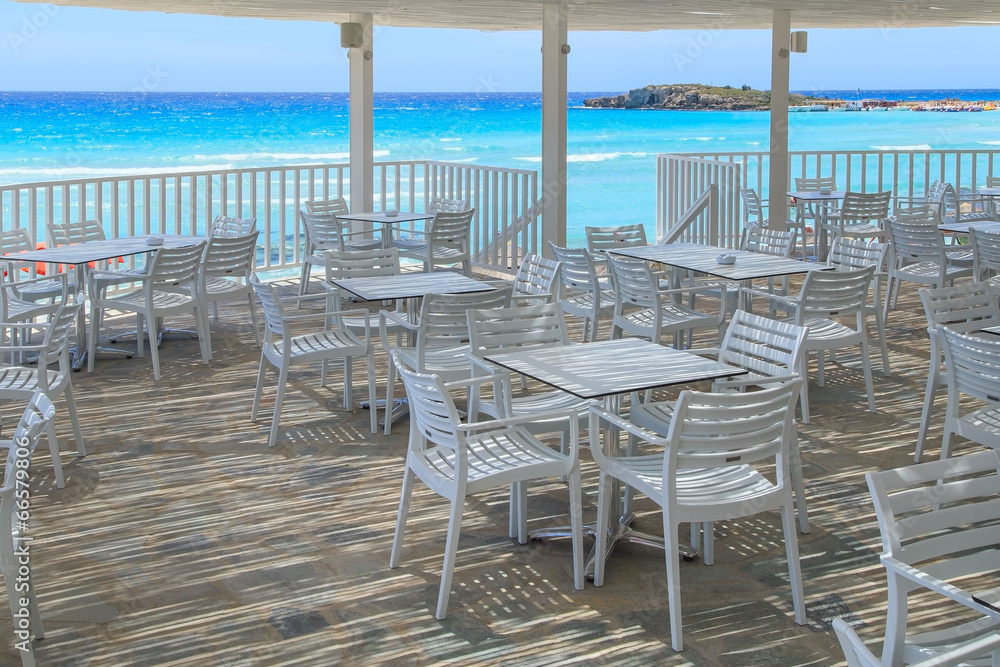 A view terrace on Nissi beach in Aiya Napa, Cyprus