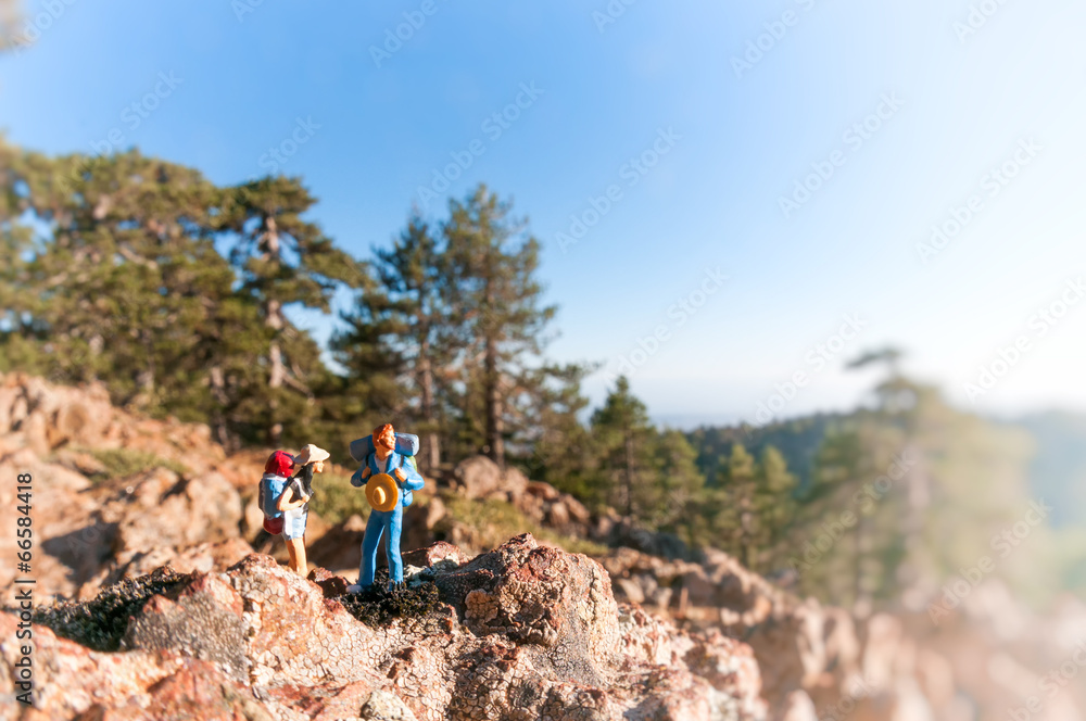 Two hikers in mountains
