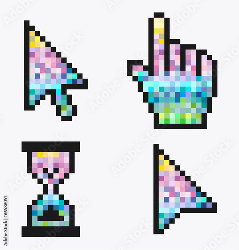 Pixel cursors icons- mouse hand arrow hourglass.