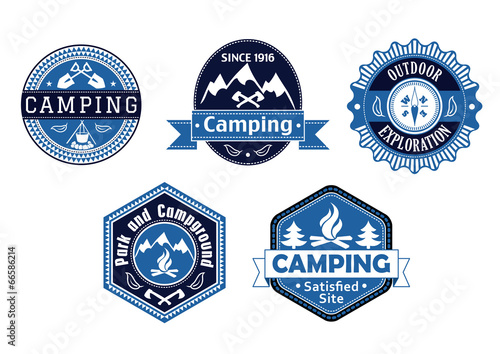 Camping emblems and labels for travel design