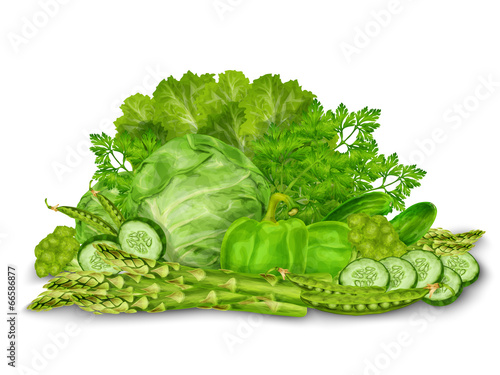 Green vegetables mix on white
