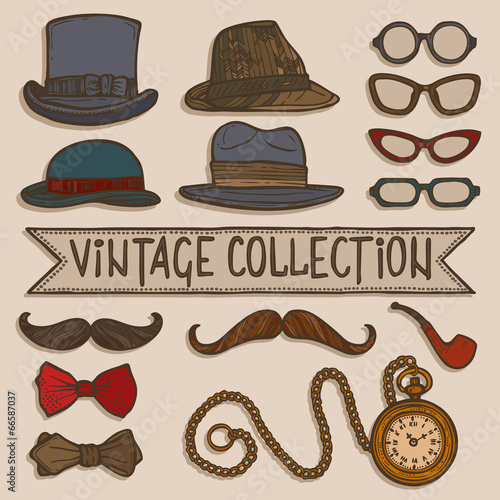 Vintage hats and glasses set