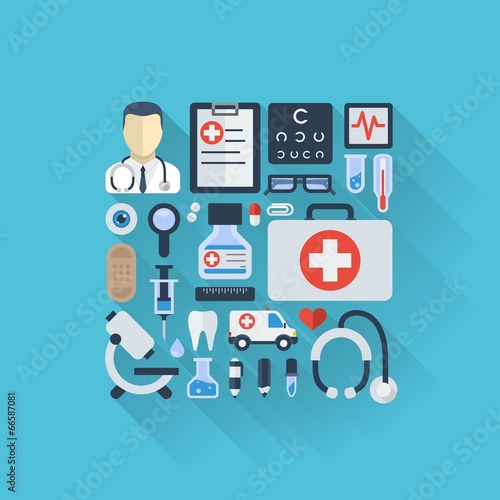 Abstract medicine background with flat colored icons