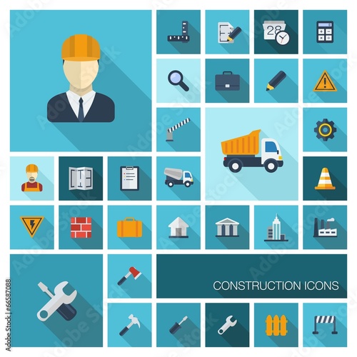Vector flat colored icons set with long shadows