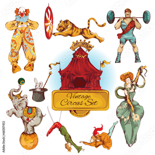 Circus vintage colored icons set