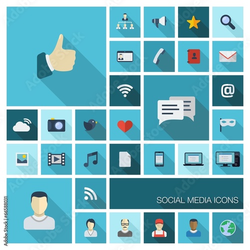 Vector flat colored social media icons with long shadow