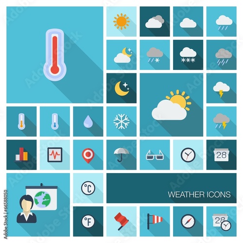 Vector flat colored meteo icons with long shadow
