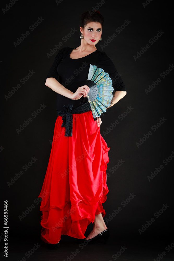 Dance. Spanish girl with fan dancing flamenco Dance. Spanish girl with fan dancing flamenco