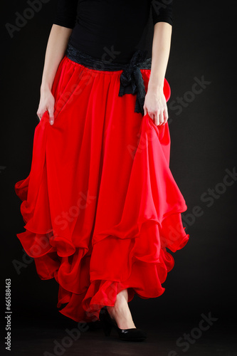 Dance. Red skirt on girl dancer dancing flamenco