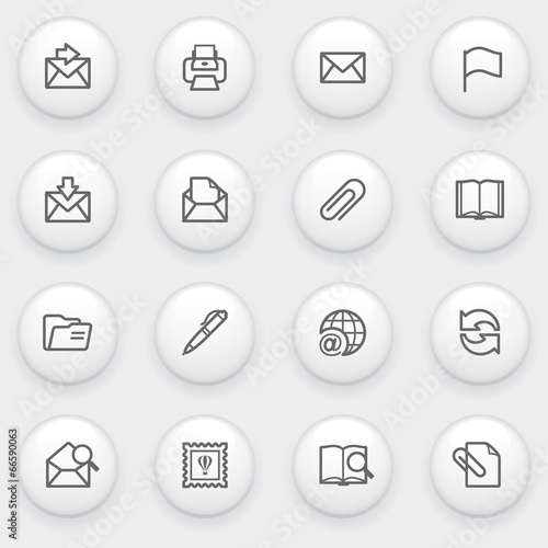 Email icons with white buttons on gray background. © Iurii Timashov
