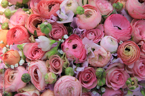 Pink roses and ranunculus bridal bouquet