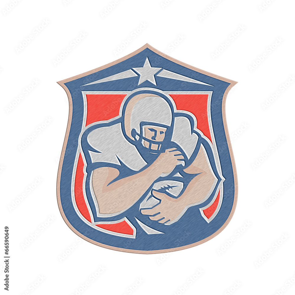 Metallic American Football Holding Ball Shield Retro Metallic American Football Holding Ball Shield Retro