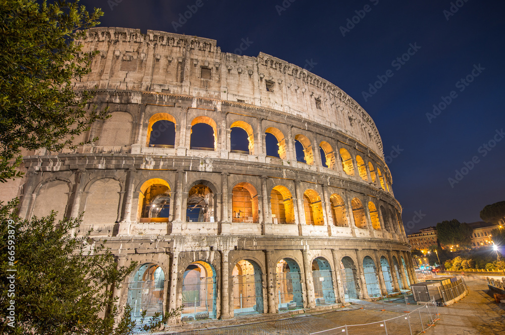 Rome, Italy. Wonderful view of Colosseum at dusk
