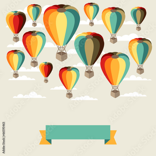 Background of hot air balloons and clouds.