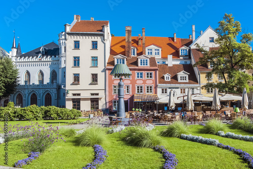 Colorful square in old Riga city, Latvia, Europe