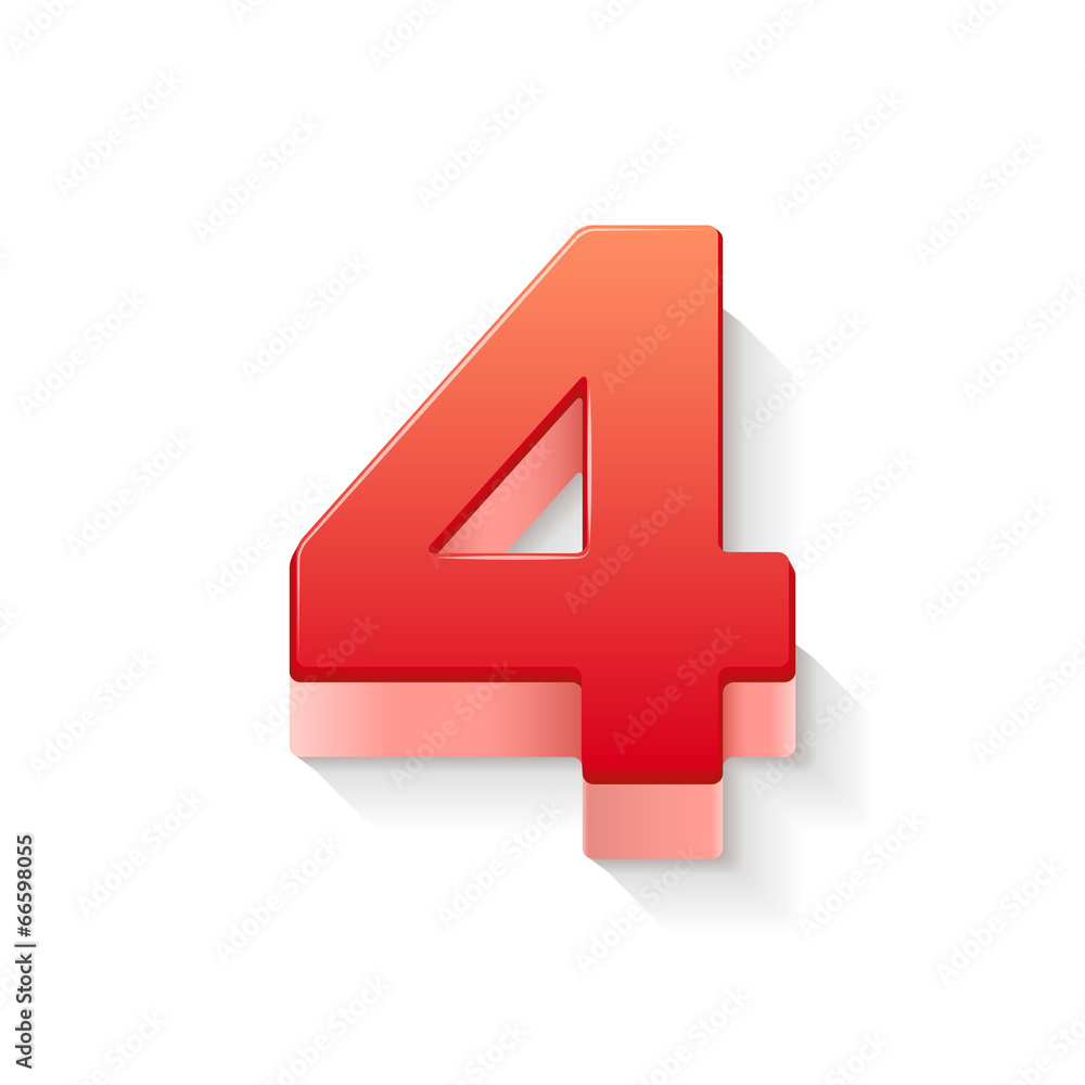 3d shiny red number 4