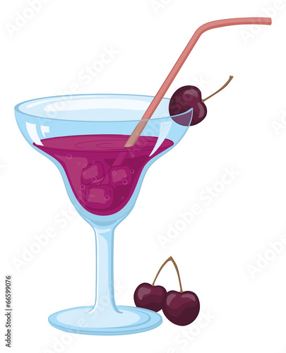 Glass with ice, drink and cherries