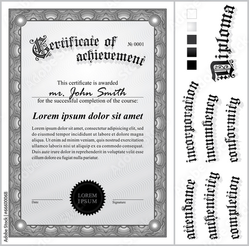 Black and white certificate. Template. Vertical.