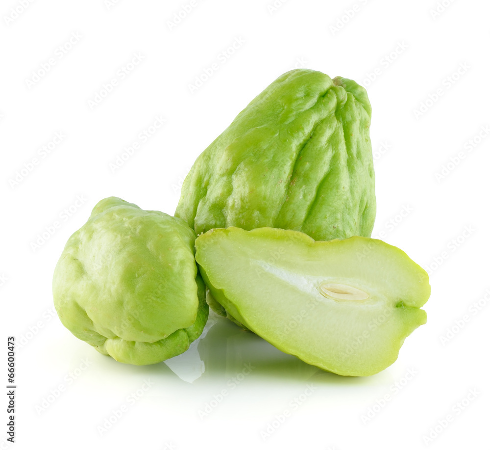 Chayote Squash And A Half On White Background Chayote Squash And A Half On White Background