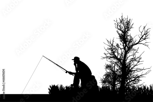 Vector silhouette of fishermen.