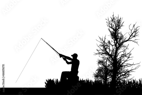 Vector silhouette of fishermen.