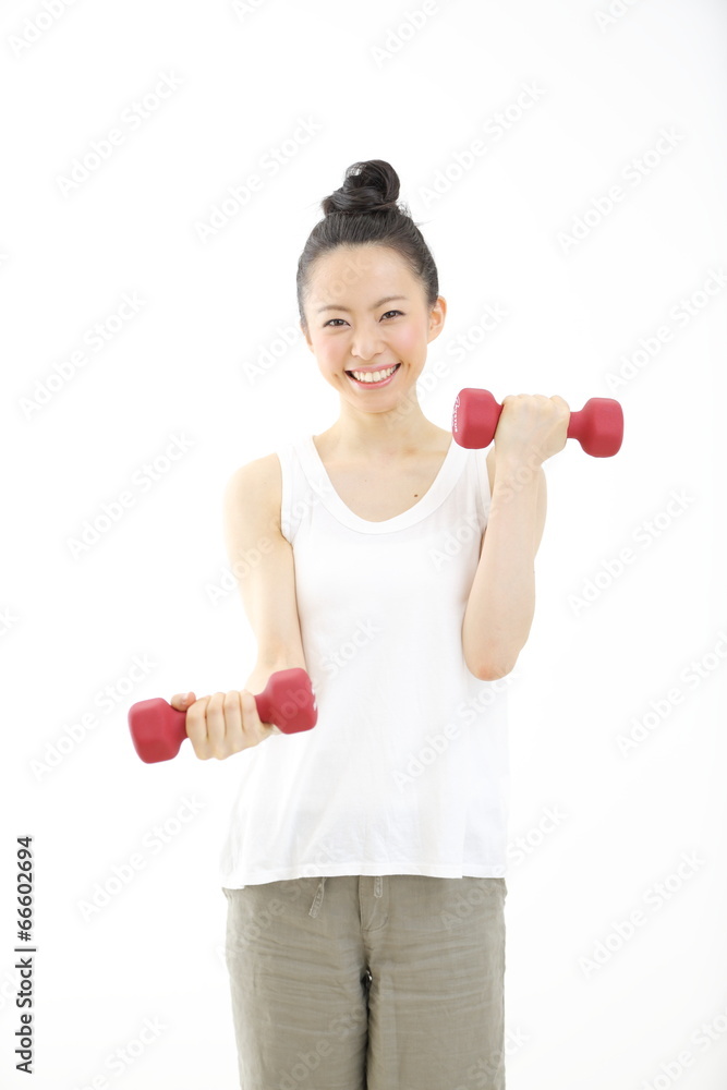 ダンベル・若い女性 ダンベル・若い女性