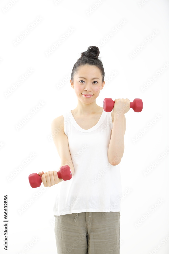 ダンベル・若い女性 ダンベル・若い女性