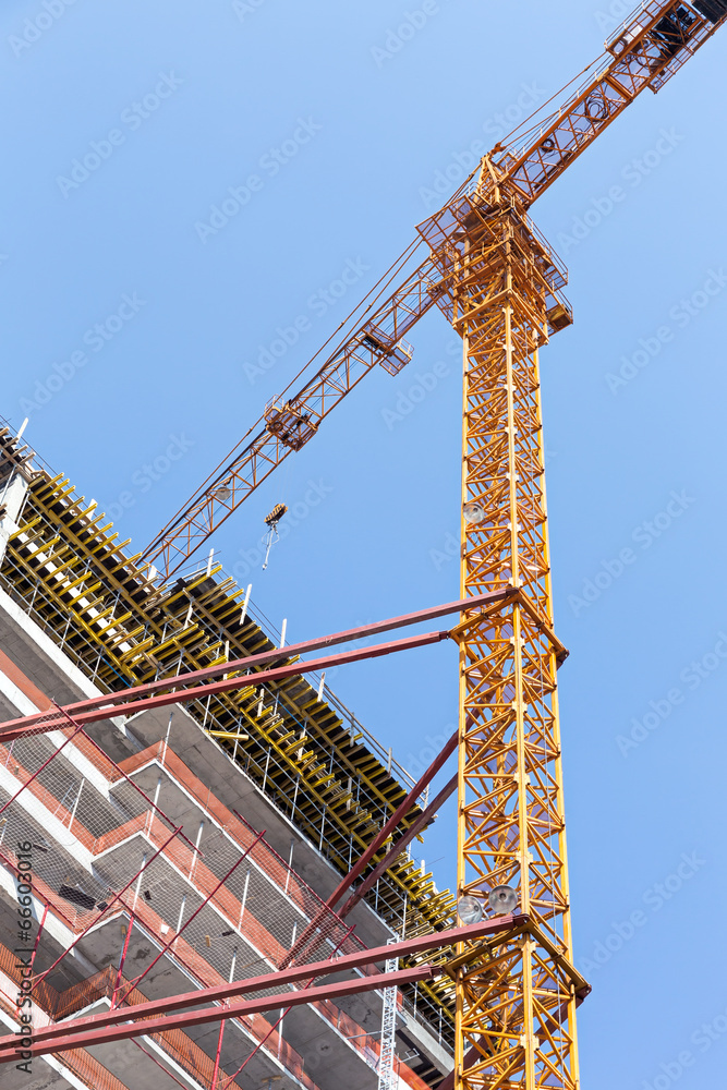 Modern construction site with tower crane