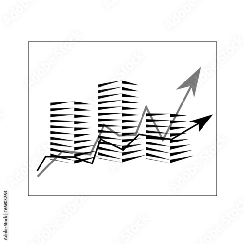 chart on a background of multi-storey buildings vector black.