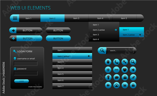 modern black and blue web ui elements