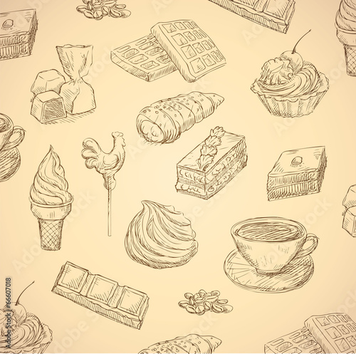 sweets hand drawn food set vector