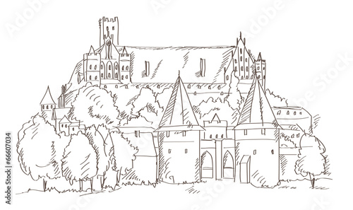 castle Malbork in Poland hand drawing style vector
