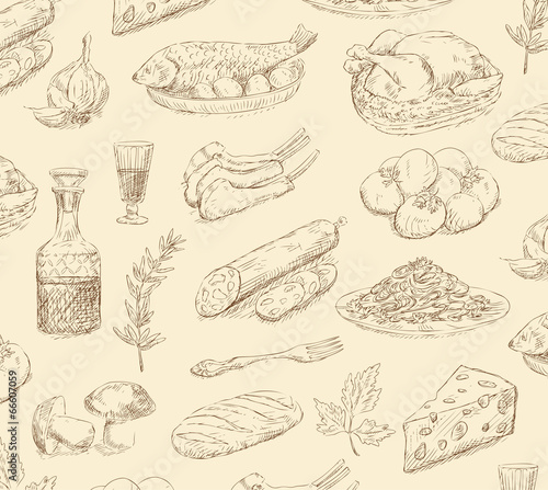 hand drawn food set vector