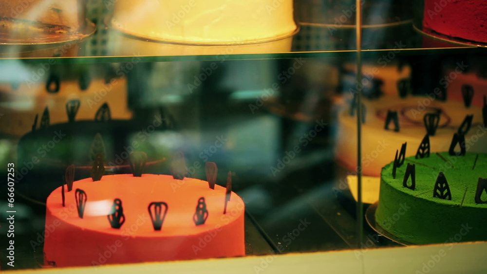 Delicious display of cakes, steadycam shot Delicious display of cakes, steadycam shot