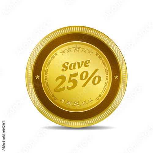 save 25 Percent Glossy Shiny Circular Vector Button