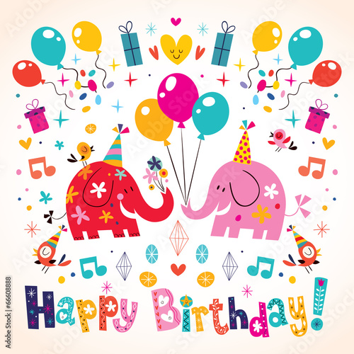 Happy Birthday cute elephants card