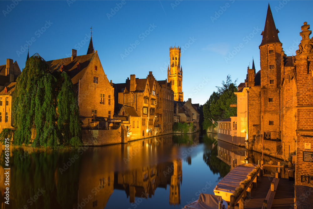Brugge - View from the Rozenhoedkaai in the evning dusk.