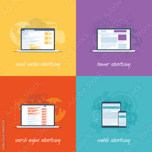 Flat web design icons for internet marketing concepts.