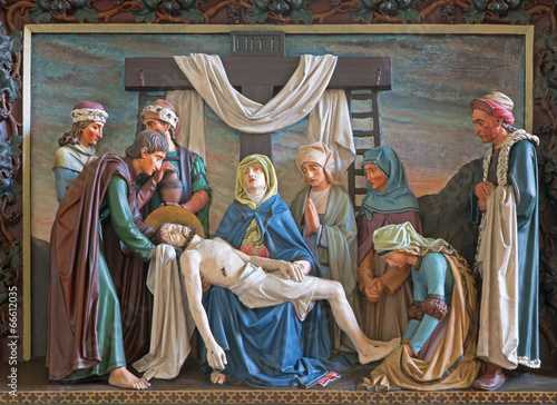 Brugge - Relief of Deposition of the cross in st. Giles