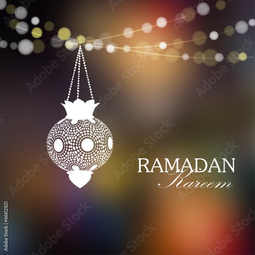 Illuminated arabic lamp, lantern with lights, Ramadan, vector