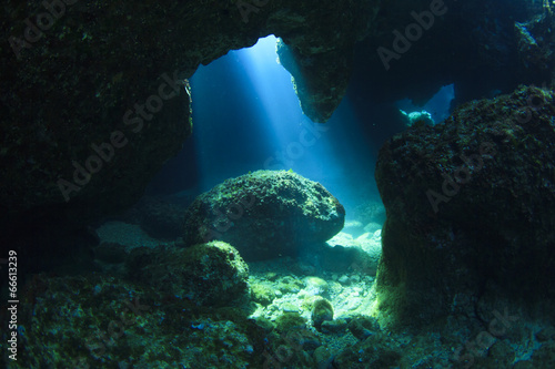 Sunshine in underwater cave