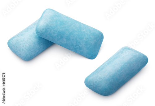 Three pieces of chewing or bubble gums with clipping path photo