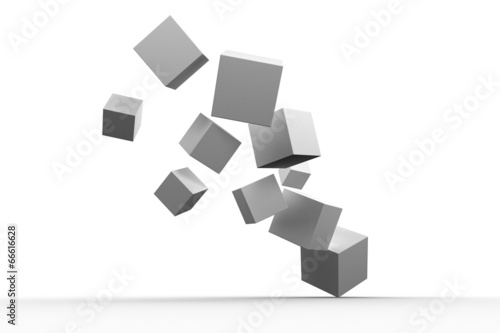 Digitally generated grey cubes floating