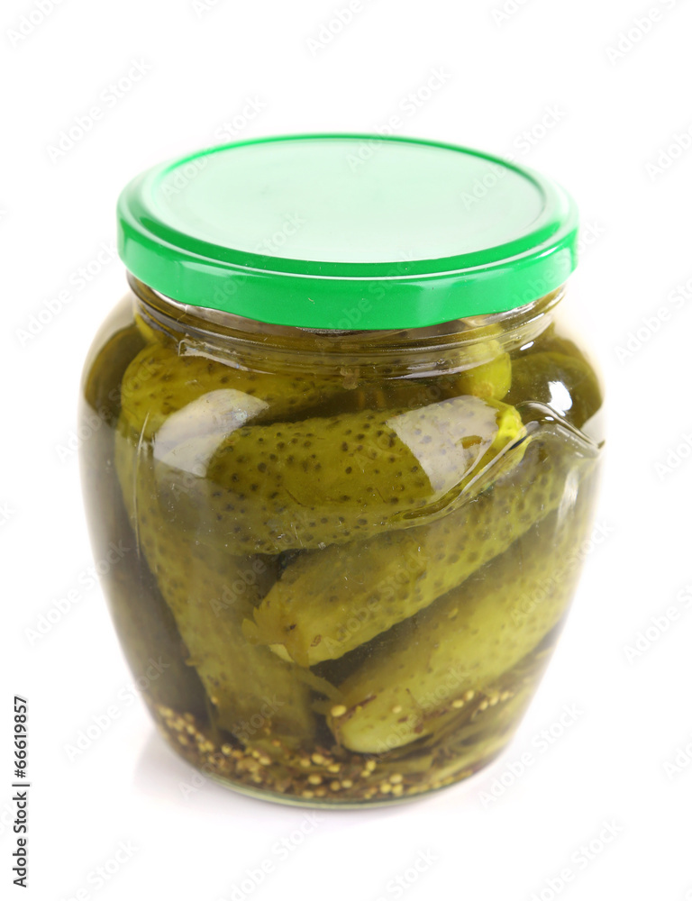 Pickles in glass jar isolated on white Pickles in glass jar isolated on white