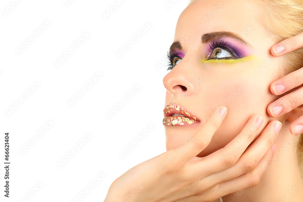 Beautiful woman with bright make-up, isolated on white Beautiful woman with bright make-up, isolated on white
