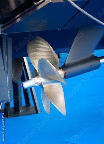 Modern motor boat propeller detail