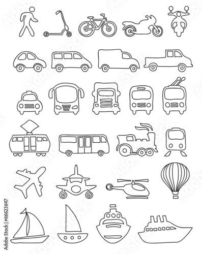 Vector set of hand drawn transportation icons