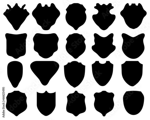 Black silhouettes of shields, vector