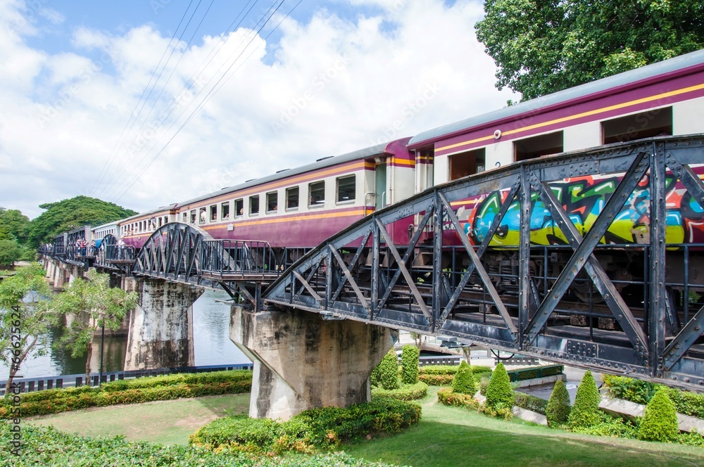 Train on the bridge over river Kwai in Kanchanaburi, Thailand Train on the bridge over river Kwai in Kanchanaburi, Thailand